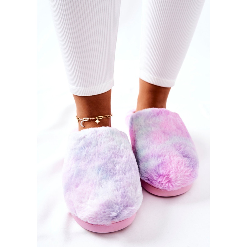 Chaussons chauds en fourrure multicolore rose 1