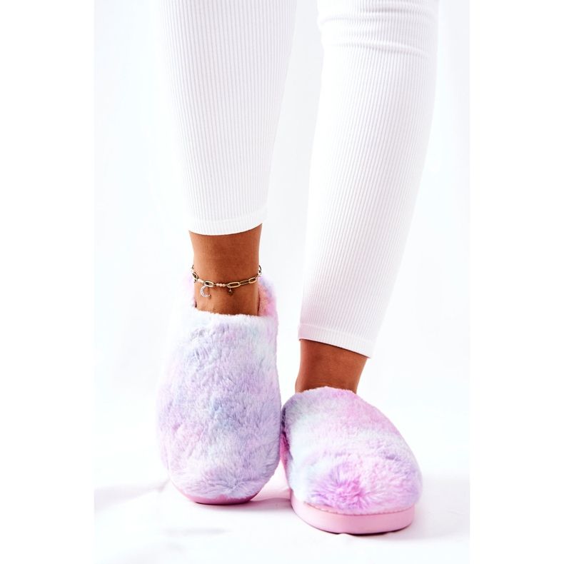 Chaussons chauds en fourrure multicolore rose 2