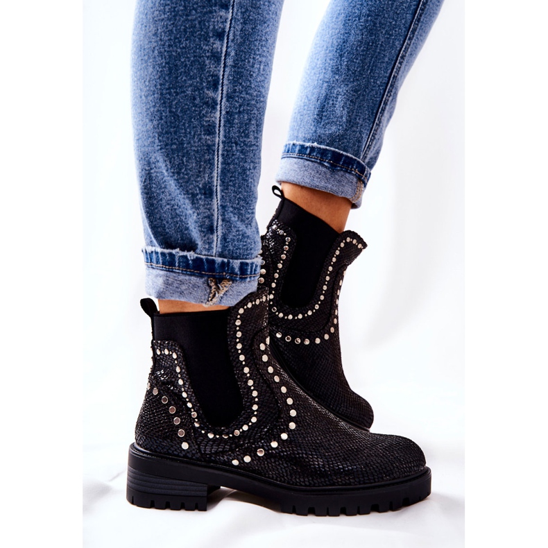 WT1 Boots Jodhpur boots On A Flat Heel Studs Black Shivers le noir 2