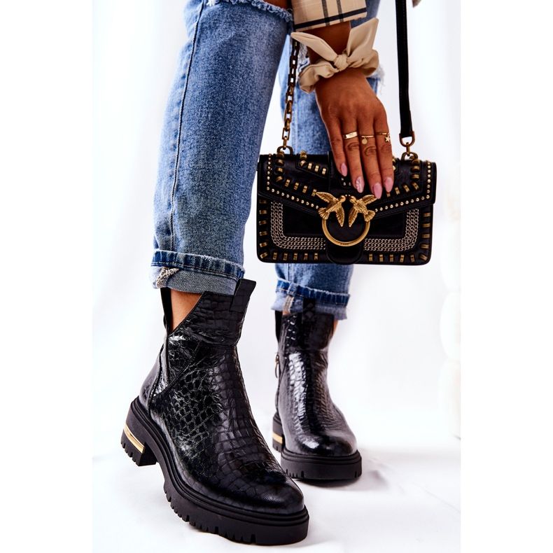 PA2 Bottines Cuir Chaud Crocodile Noir Tanya 1