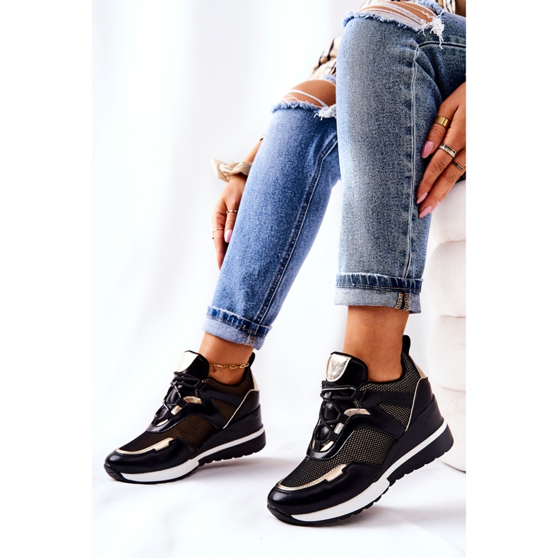 Vinceza Chaussures de Sport Femme Baskets Noir-Or Colli le noir d'or 1