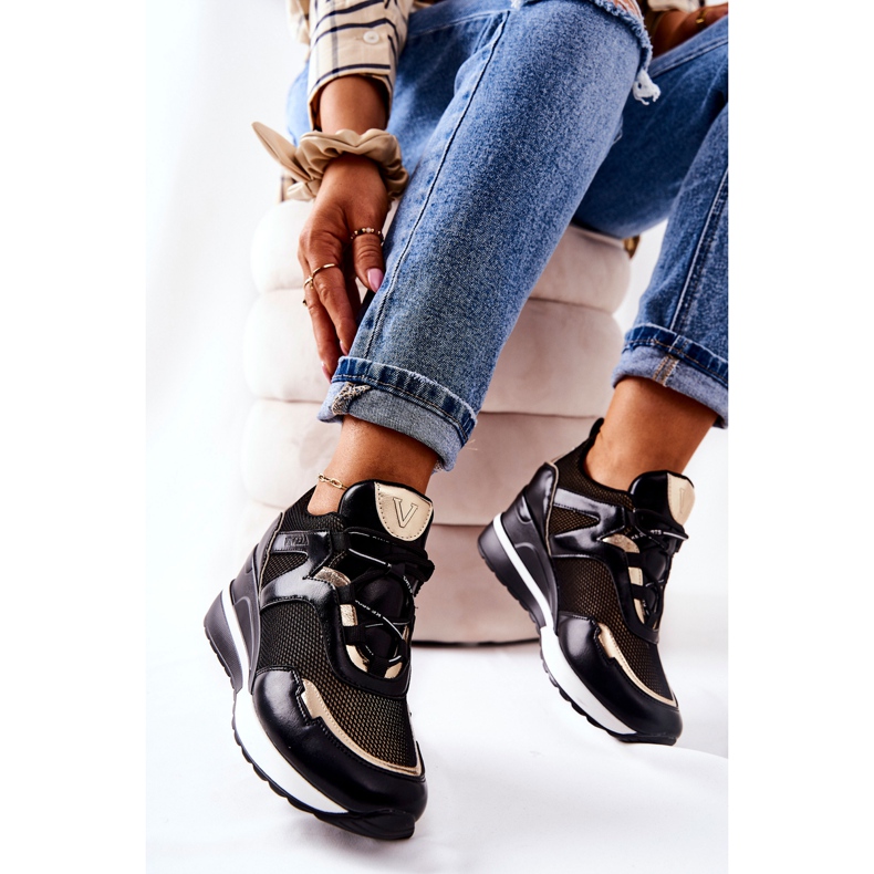 Vinceza Chaussures de Sport Femme Baskets Noir-Or Colli le noir d'or 2