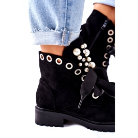 FI1 Bottines En Daim Avec Perles Et Ruban Perla Noir le noir 3