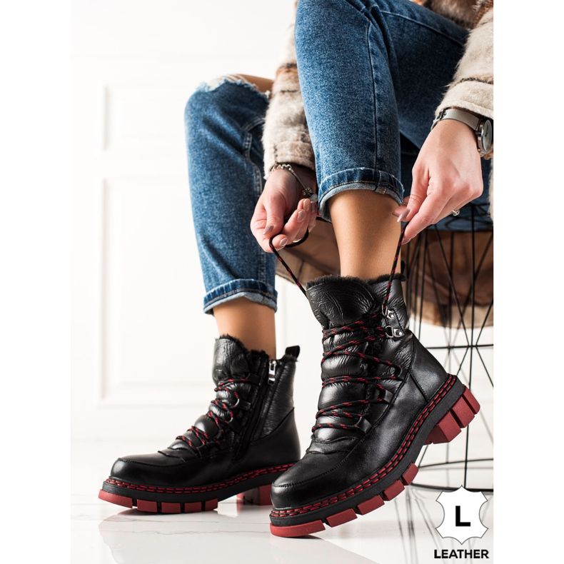 ARTIKER Bottes de neige en cuir à semelles rouges le noir 1 ARTIKER Bottes de neige en cuir à semelles rouges le noir 1