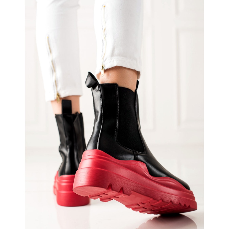 TRENDI Bottines Chelsea sur la plateforme de mode noir rouge 1