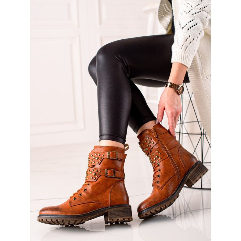 Super Mode Bottines à lacets camel brun 1