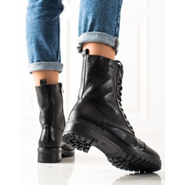 Laura Mode Bottines à lacets en cuir écologique noir 1