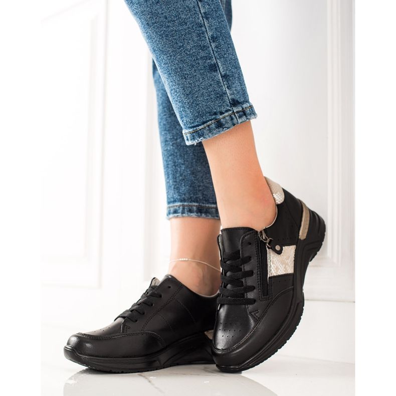 Evento Baskets en cuir avec fermeture éclair décorative beige noir 1