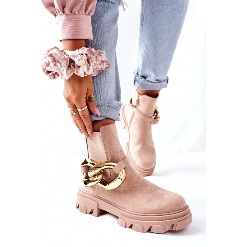 S.Barski Bottes de Chelsea beige isolées pour femmes avec un ornement 2