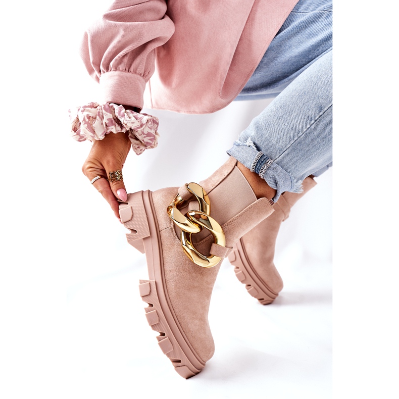 S.Barski Bottes de Chelsea beige isolées pour femmes avec un ornement 3