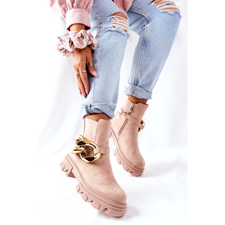 S.Barski Bottes de Chelsea beige isolées pour femmes avec un ornement 5