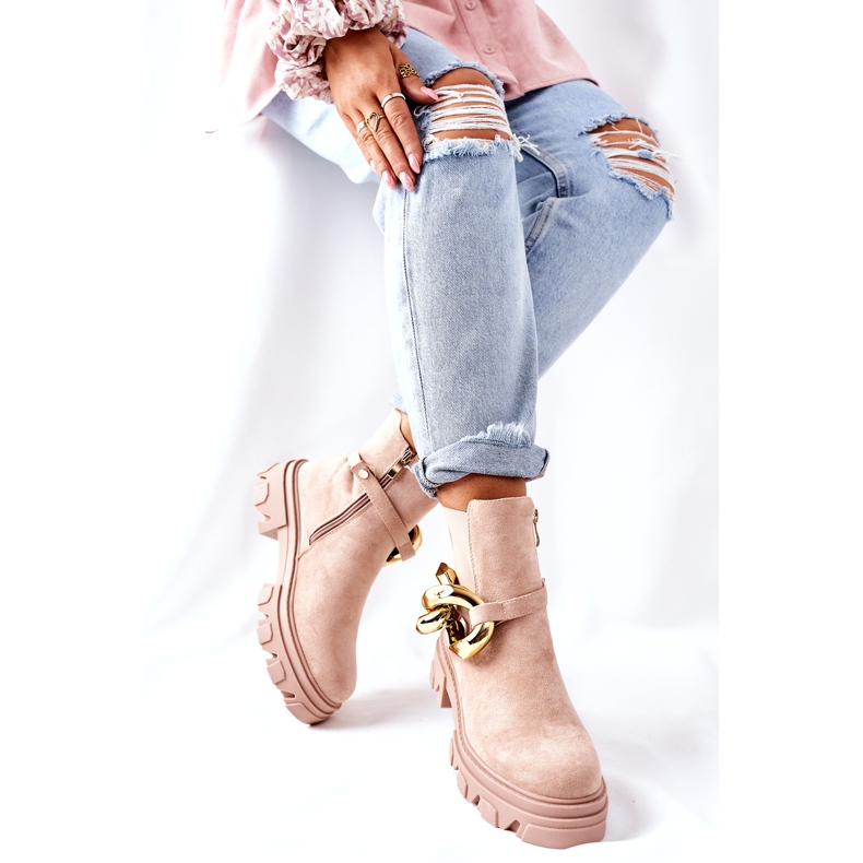 S.Barski Bottes de Chelsea beige isolées pour femmes avec un ornement 6