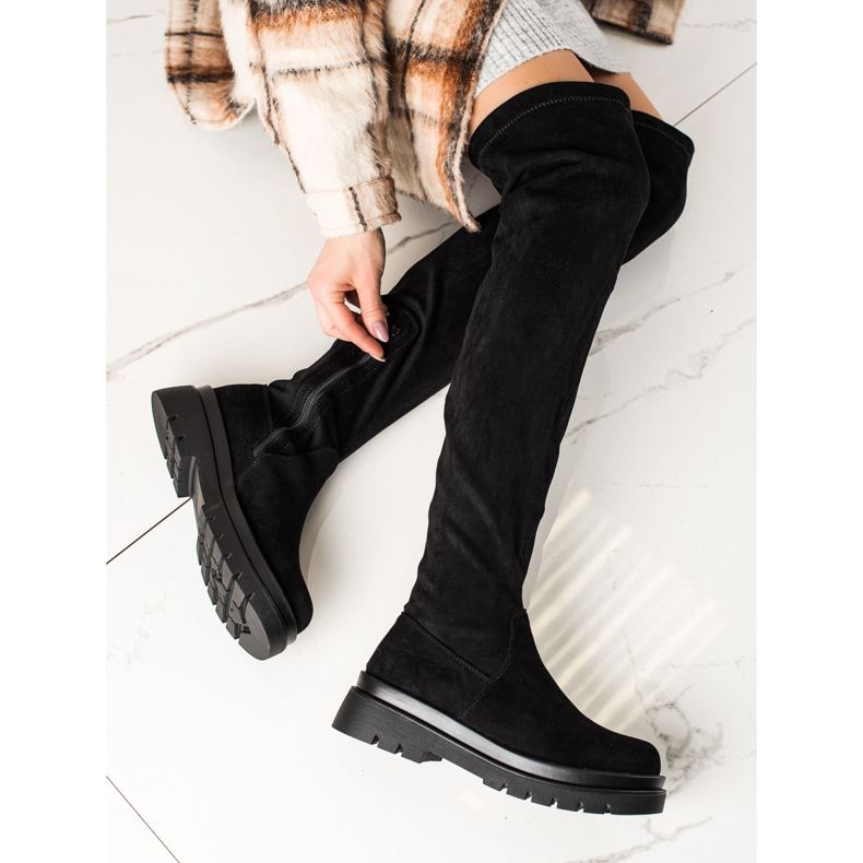 Sixth Sense Cuissardes en daim sur la plateforme noir 1