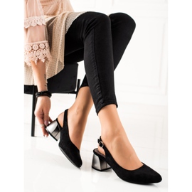 M.Daszyński Escarpins à talon découvert noir argent 1