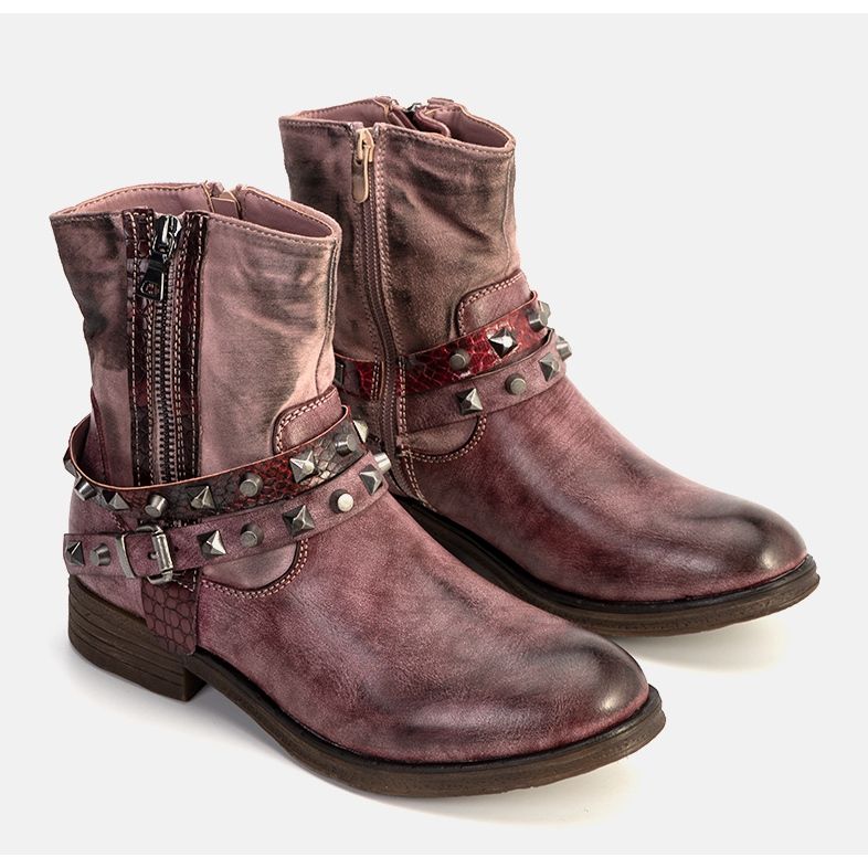 Bottines cloutées rouges Elffie bordeaux brun 1