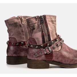 Bottines cloutées rouges Elffie bordeaux brun 2