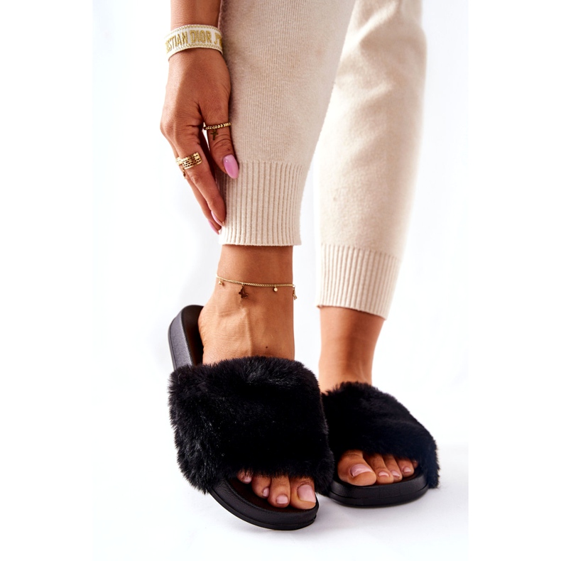 PH1 Pantoufles En Caoutchouc Avec Fourrure Emmie Noire 4