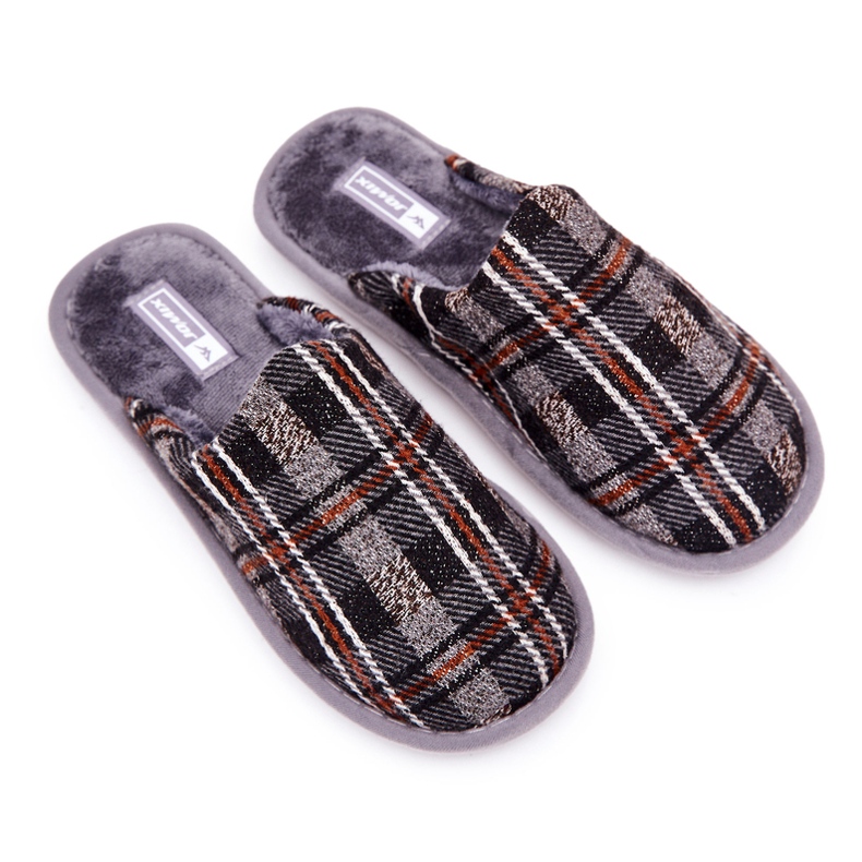 WJ1 Chaussons Homme Gris Chaud à Carreaux Whisper brun 1