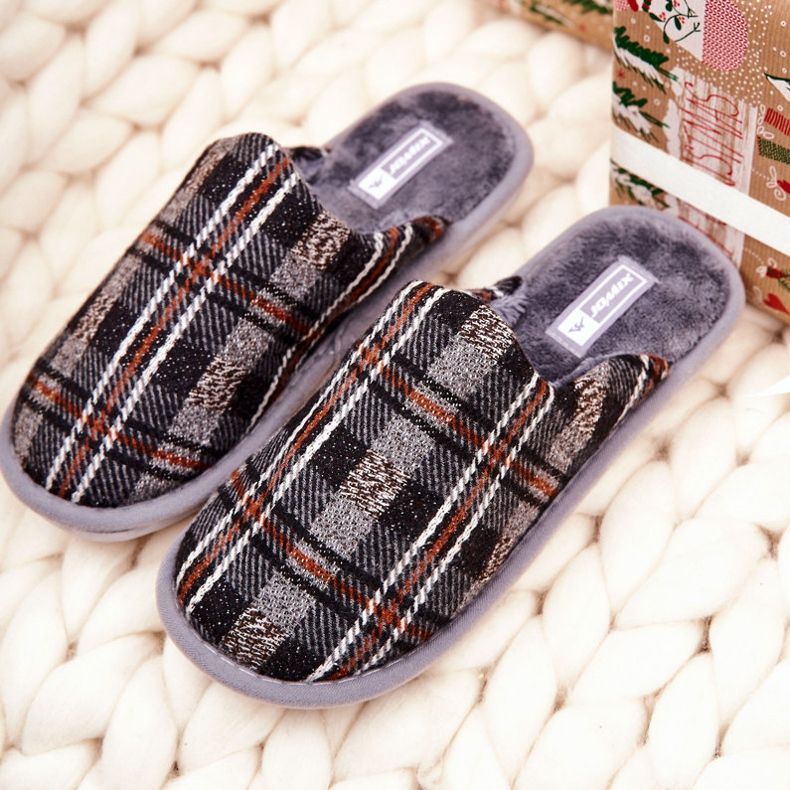 WJ1 Chaussons Homme Gris Chaud à Carreaux Whisper brun 2