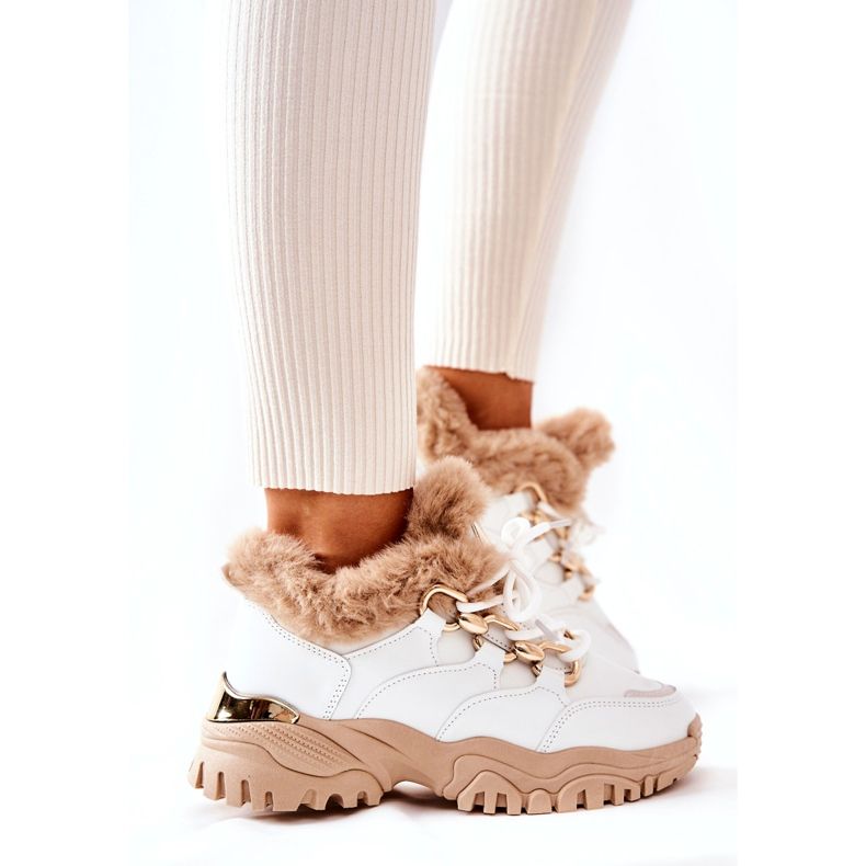 PM1 Chaussures de sport isolées en cuir blanc et beige Shiney 2