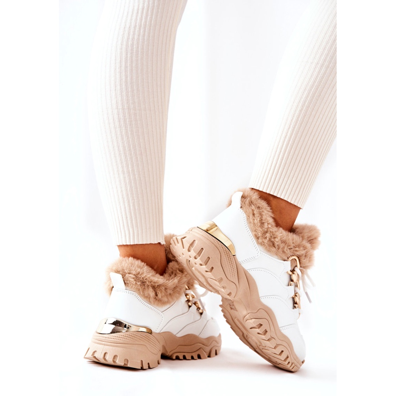 PM1 Chaussures de sport isolées en cuir blanc et beige Shiney blanche 3