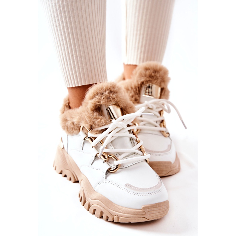 PM1 Chaussures de sport isolées en cuir blanc et beige Shiney 4