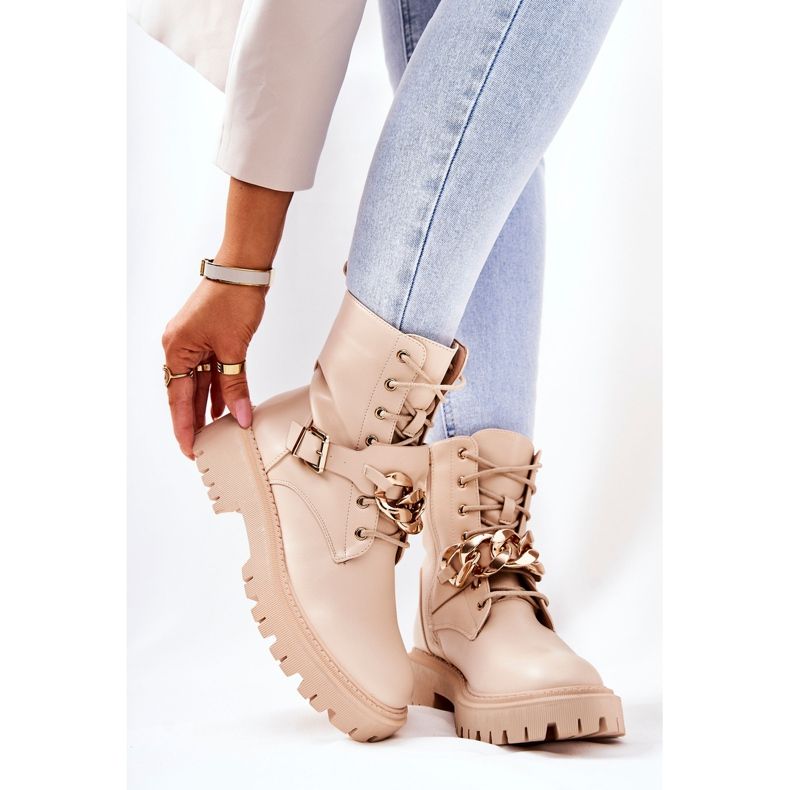 WS1 Bottes de travail Molisa beiges avec chaîne doré 1