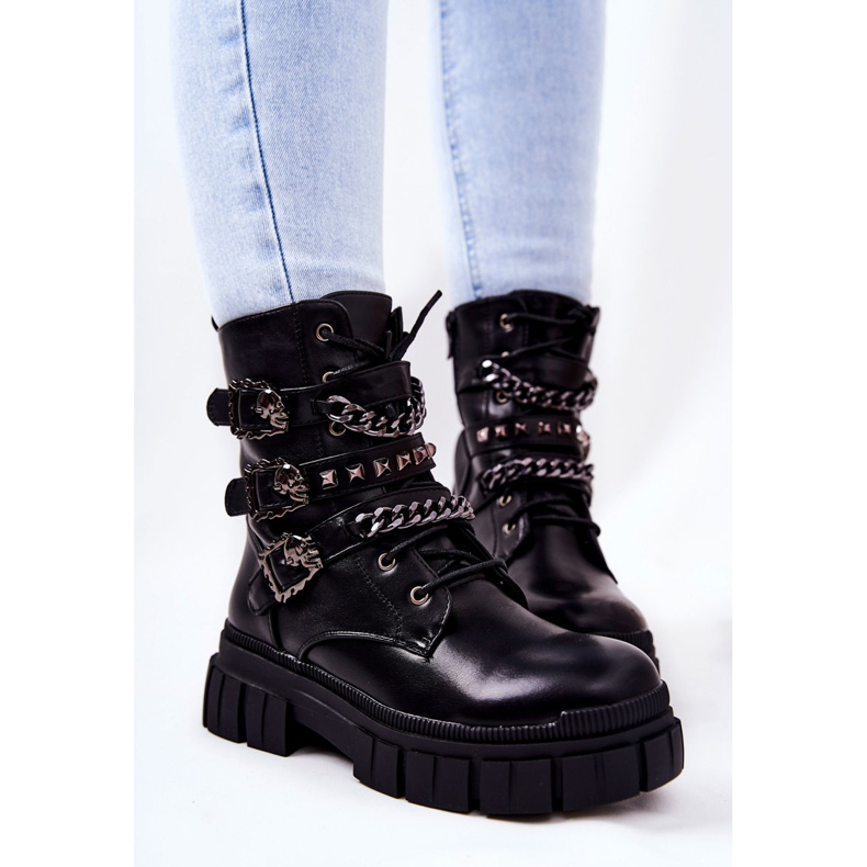 WS1 Bottes Attachées Chaîne Boucle Noir Reiloy 1