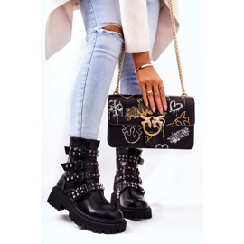 WS1 Boots Workers Avec Bretelles Noir Brenna Studs le noir 2