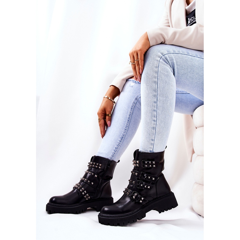 WS1 Boots Workers Avec Bretelles Noir Brenna Studs 1