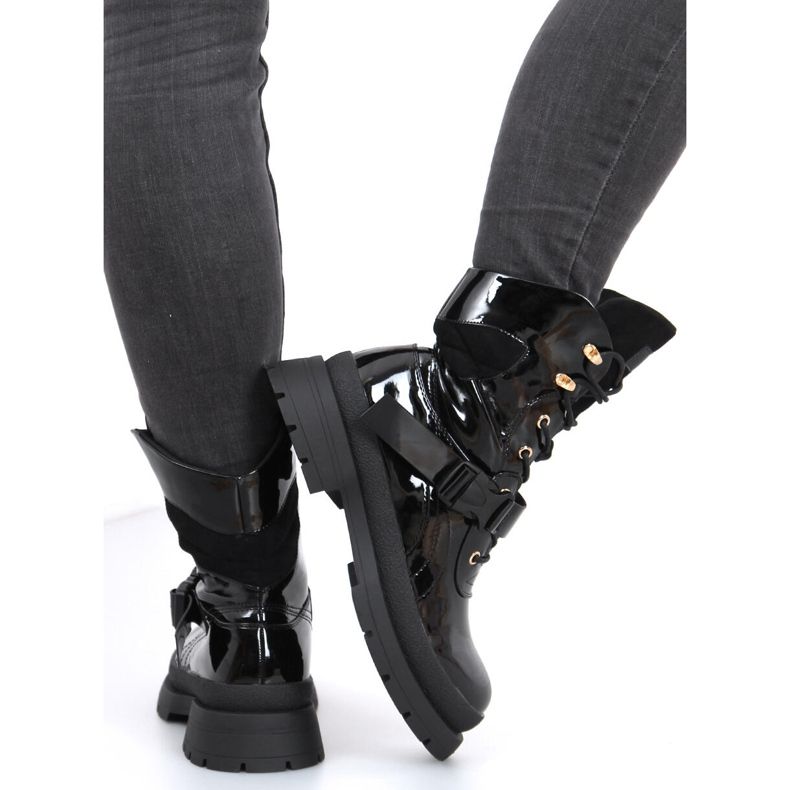 Boots Jens Black vernies militaires noir 2