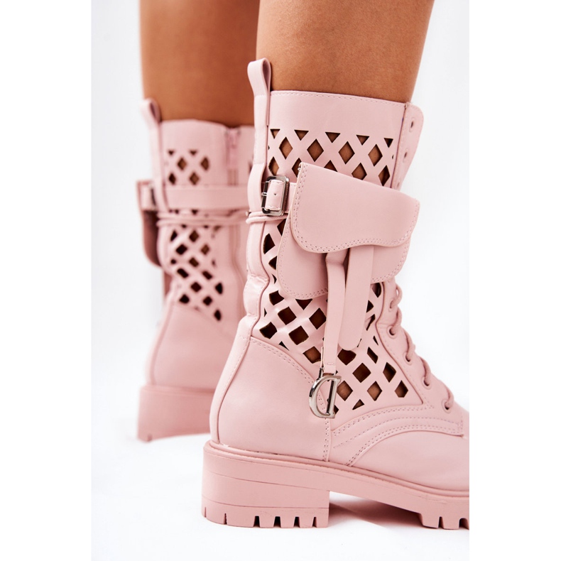 PS1 Boots ajourées avec le rein Pink Rock Star rose 1