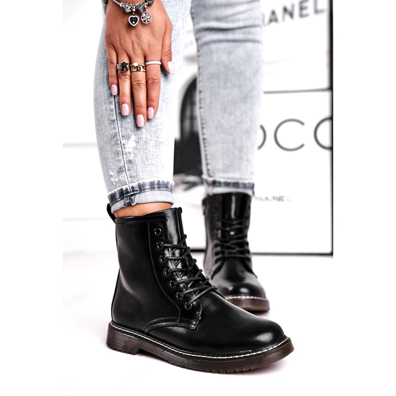 EVE Bottines Femme Bottines Trappeurs Laquées Marita Noir 2