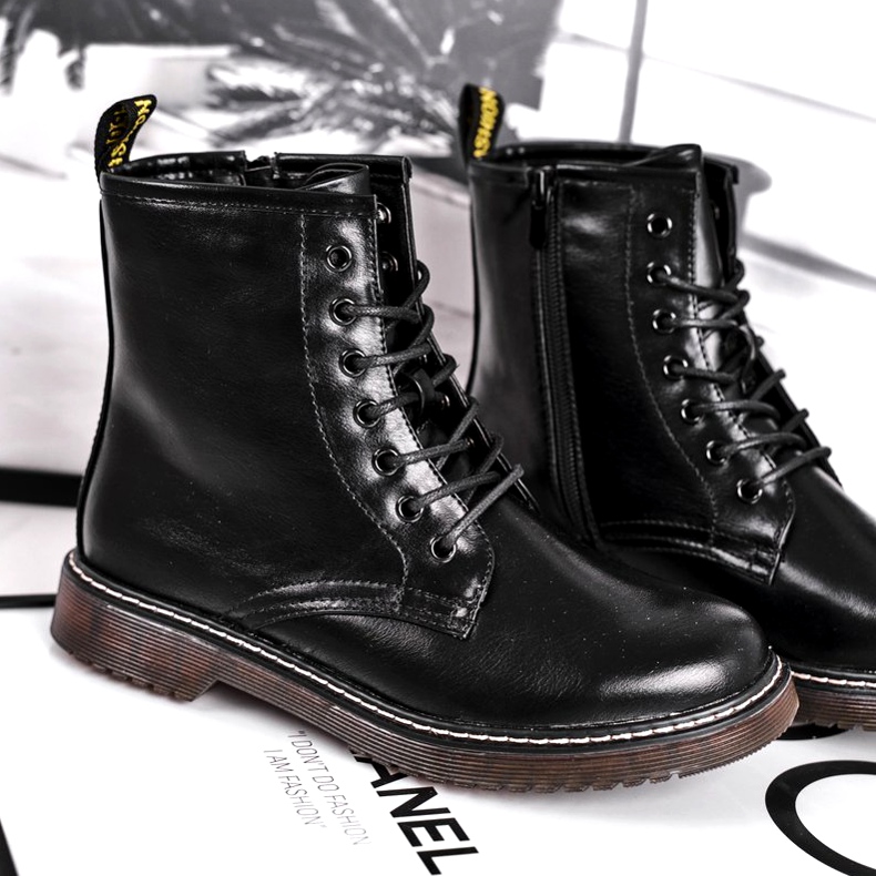 EVE Bottines Femme Bottines Trappeurs Laquées Marita Noir 4