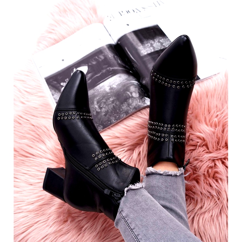 PS1 Bottines Femme À Talons En Spitz Avec Rivets Noir Primma le noir 4