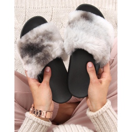 Pantoufles Emy Black en fourrure ombrée le noir gris 1