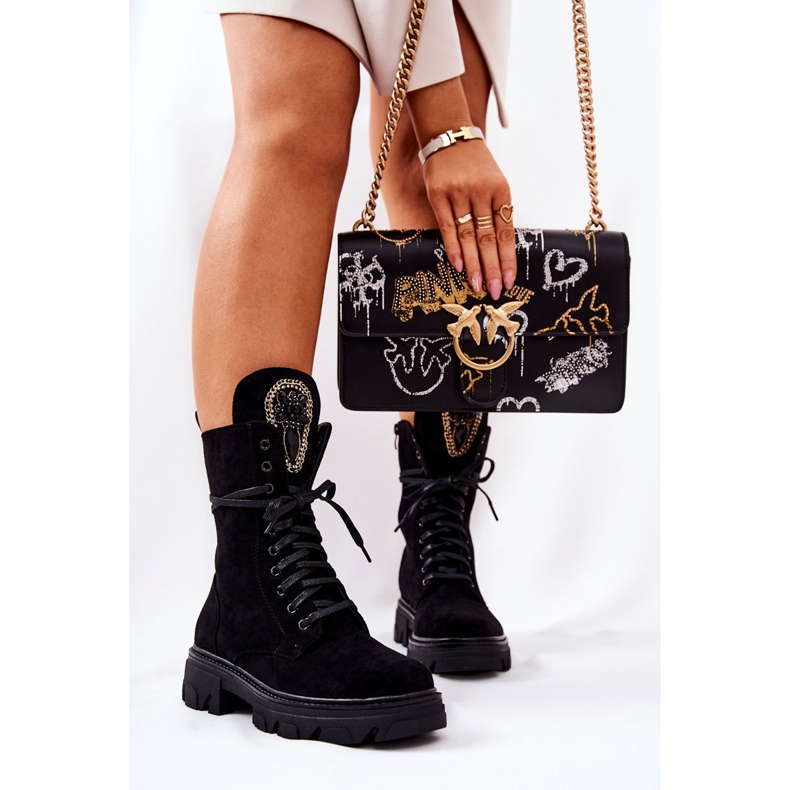 PL4 Bottines en daim noir avec ornements Elaina le noir 2