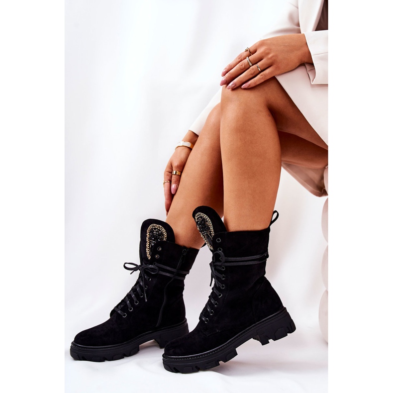 PL4 Bottines en daim noir avec ornements Elaina le noir 1