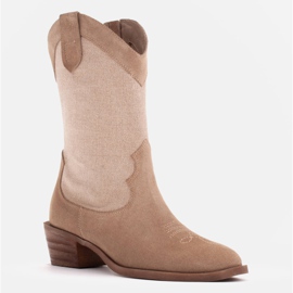 Marco Shoes Bottes de cowboy en combinaison avec du daim et du lin beige 1 Marco Shoes Bottes de cowboy en combinaison avec du daim et du lin beige 1