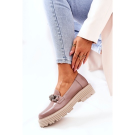 Mocassins Brogues Femme Cuir Beige Foncé Laura Messi 2383 1