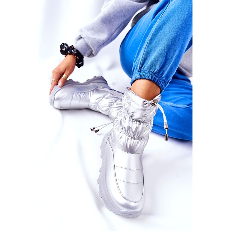 PE1 Bottes de neige chaudes Silver Starbone pour femmes avec fermeture éclair argent 2