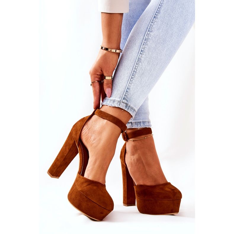 WS1 Escarpins sur une plateforme en daim Netel Post Camel brun 2