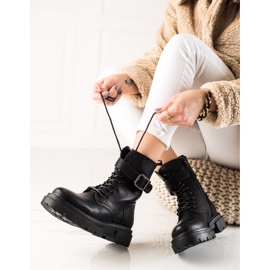Super Mode Bottes à lacets avec boucle le noir 1