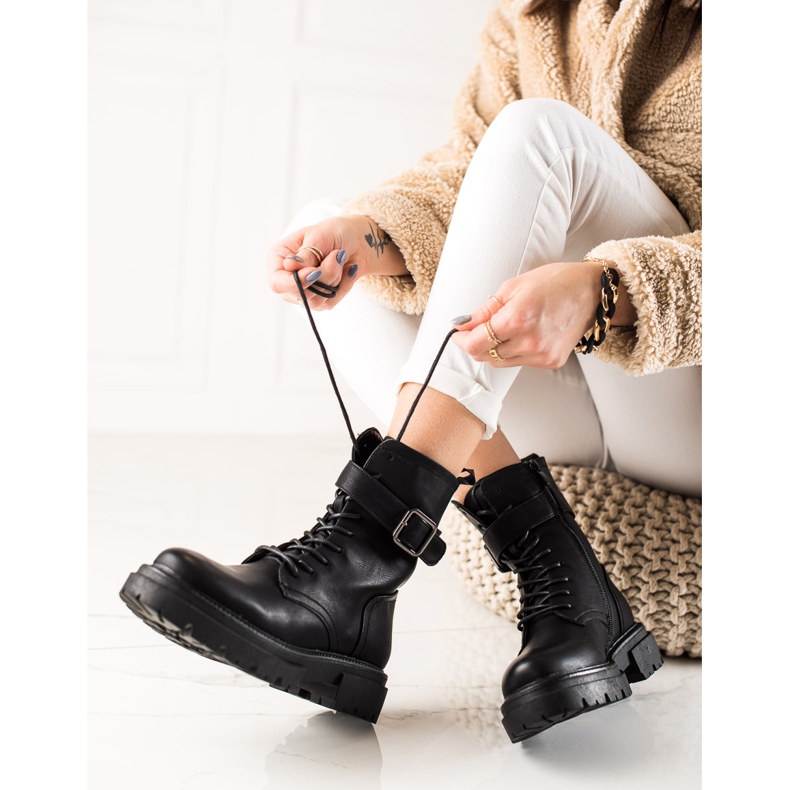 Super Mode Bottes à lacets avec boucle noir 1