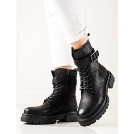 Super Mode Bottes à lacets avec boucle le noir 3