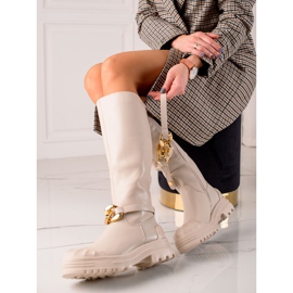 Diamantique Bottes avec ornement de mode beige 2
