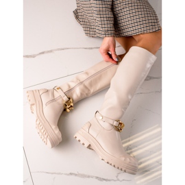 Diamantique Bottes avec ornement de mode beige 1
