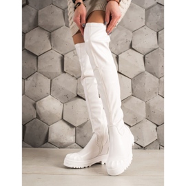 Diamantique Bottes hautes en cuir écologique blanche 1