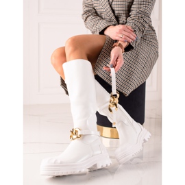 Diamantique Bottes avec ornement de mode blanche 1