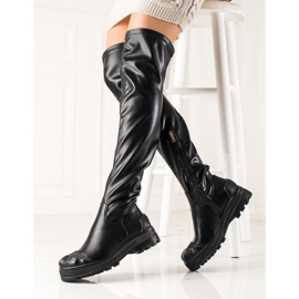 Diamantique Bottes hautes en cuir écologique noir 1
